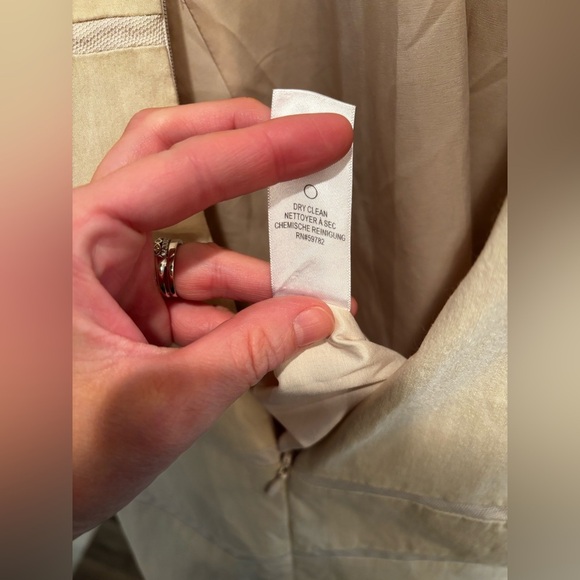 Adrianna Papell Beige Midi Dress with Subtle Stripes business casual cap sleeve - Picture 8 of 15